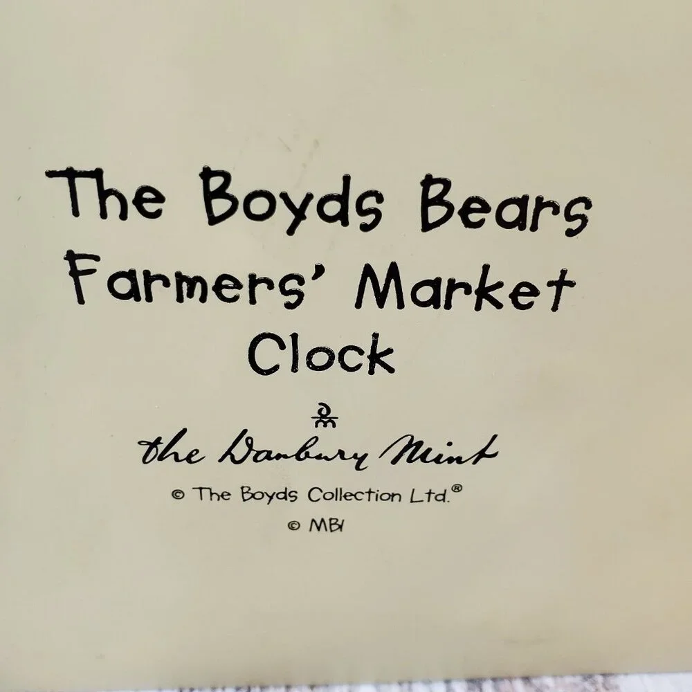 Boyds Bears Danbury Mint Farmers Market Collector Apple Shaped Clock Retired